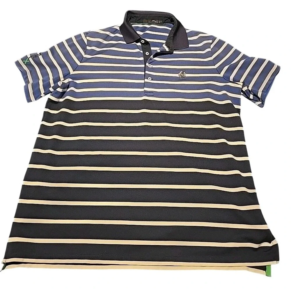 Ralph Lauren RLX 1914‎ Pique Golf Short Sleeve Polo XL Striped Black and Blue